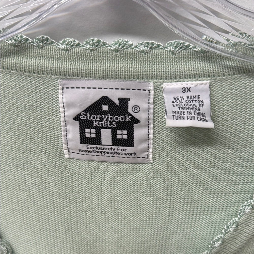 Storybook Knits Pastel Green Cardigan Floral Embroidery Sequins Plus Size 3X - Picture 6 of 12